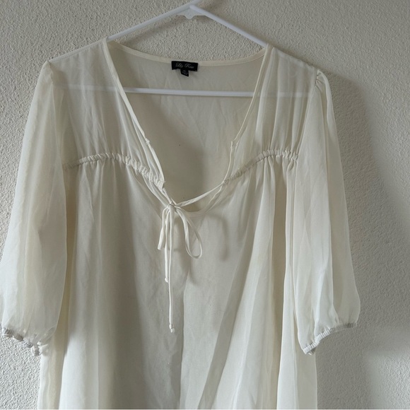 Lily Rose Women’s Sheer Blouse XL Ivory bell Sleeves Peasant Fairy Dainty - Picture 3 of 12